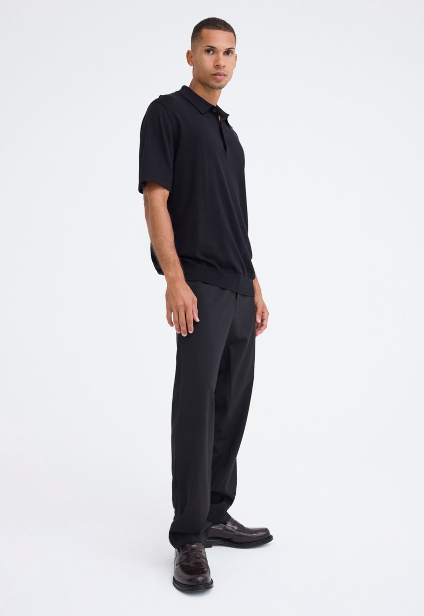 Jac + Jack Pointier Knitted Cotton Polo - Black